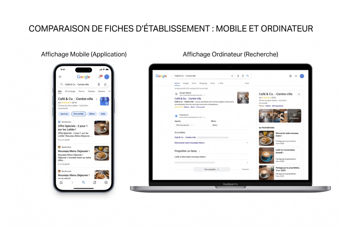 Comparison of how a Google post displays on mobile versus desktop in Google Search
